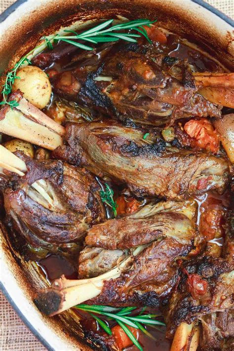 Lamb stew made with lamb shanks, parsnips, carrots, rutabagas, and turnips. Mediterranean-Style Wine Braised Lamb Shanks Recipe | The ...