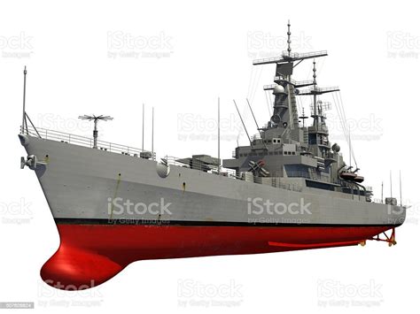 Kapal Perang Modern Di Atas Latar Belakang Putih Foto Stok Unduh
