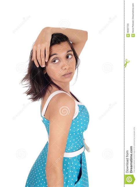 Beautiful Hispanic Woman With Her Hands Over Her Head Stock Image Image Of Isolated Hand