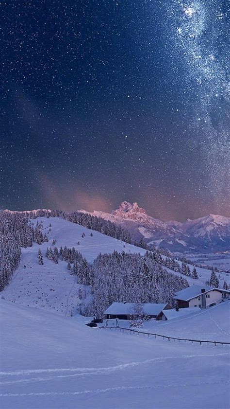 Milky Way Over Tyrol Mountains In Winter Backiee