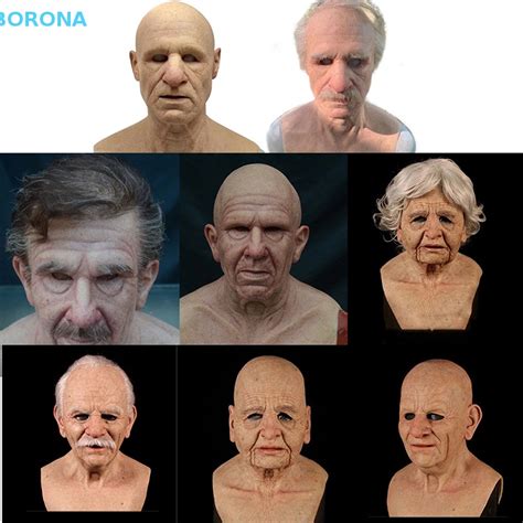 BORONA New Cosplay Bald Old Man Creepy Wrinkle Face Mask Halloween Party Carnival Props HL