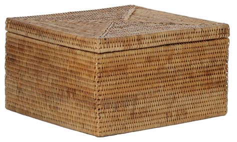 Hand Woven Rattan Letter File Box With Lid Tropical Decorative