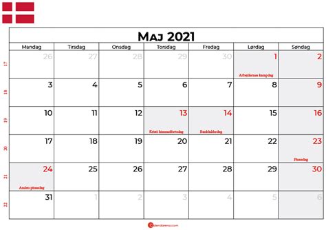 Download Maj 2021 Kalender Med Helligdage Gratis
