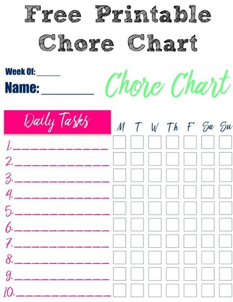 Calendars And Planners Printable Chore Chart For Kids Kids Chores Chart