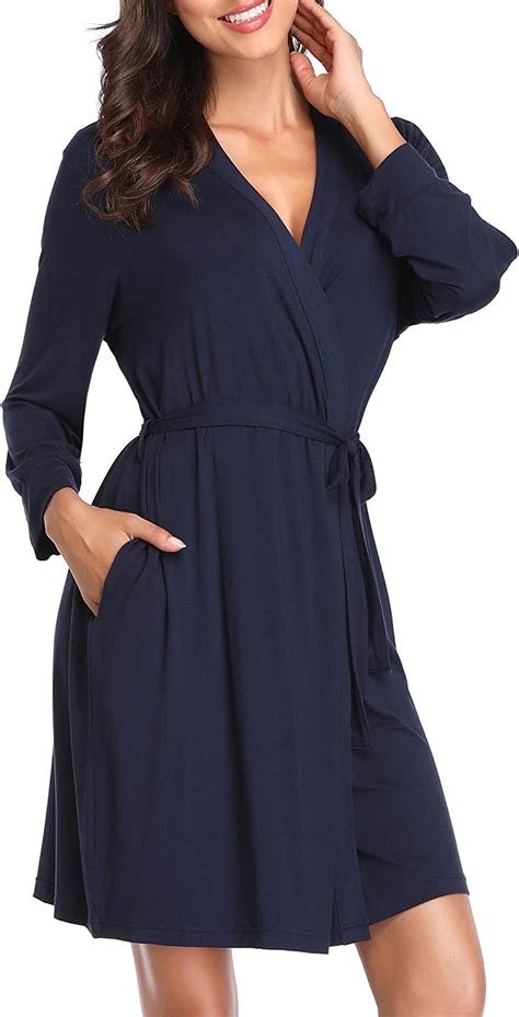 Lusofie Plus Size Robe Womens Short Robes Lightweight Kimono Collar 3