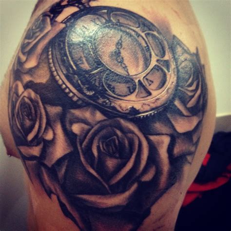 Roses And Clock Tattoos Inspiration To My Art Tattoos Shoulder