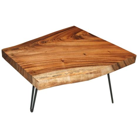 In a stained finish featuring a chevron designed table top for a modern and transitional style. Acacia Wood Coffee Table | Chairish
