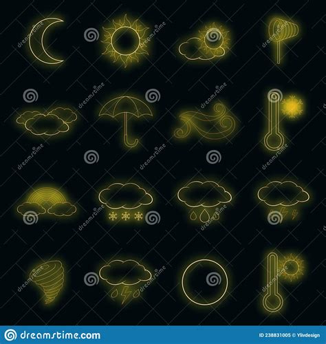 Weather Icons Set Vector Neon Stock Vector Illustration Of Neon