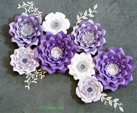 Green branch with purple flowers wall art stickers leaves decal nursery decor. Purple Nursery Paper Flowers Set Purple Ombre Silver White ...