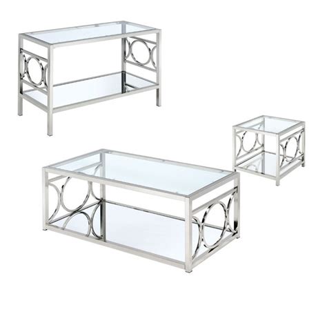 Furniture Of America Beller Metal 3 Piece Coffee Table Set In Chrome