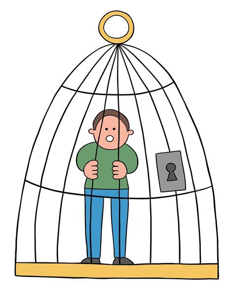 Cartoon Man Trapped In A Cage Vector Illustration Vector Art At