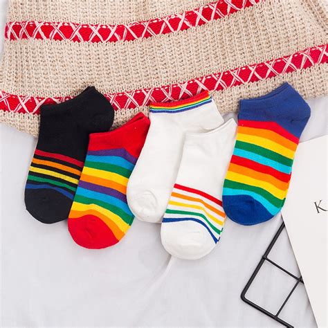 Harajuku Cute Rainbow Ankle Socks Women Fun Cotton Socks Shopee Malaysia