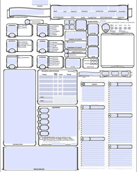 Dandd Small Character Sheet Npc Sheet 1 Page Printable