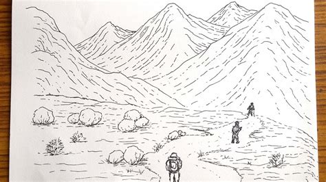 A simple and easy tutorial to help you draw mountains and trees for your bullet journal or any other project you're working on! Drawing Mountain Landscape with ink pen | No Pencil | How ...