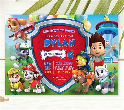 Paw Patrol Invitation Template Edit Yourself Online Now