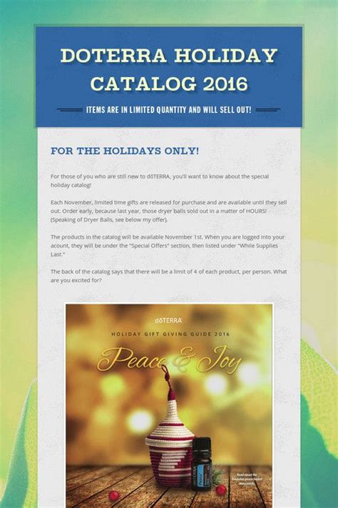 A simple guide to launch your successful doterra business. doTERRA Holiday Catalog 2016 | Holiday catalog, Holiday ...
