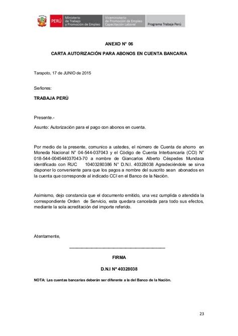 Modelo Carta Autorizacion Consignacion Cuenta Bancaria Richard Torres
