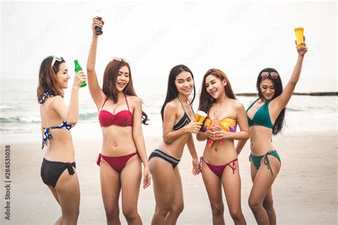 Group Of Woman Friends With Bikini On Beach Stock Photo Adobe Stock