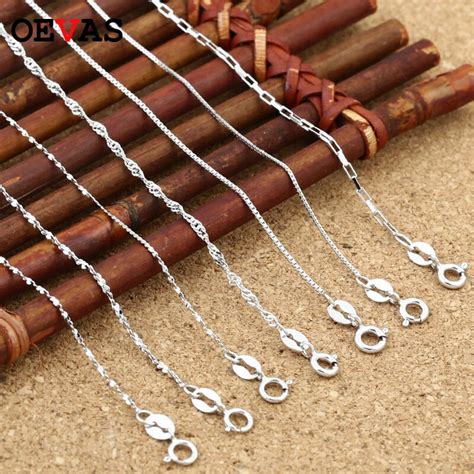 Oevas Solid 925 Sterling Silver Box Chain For Women 4045cm Clavicle