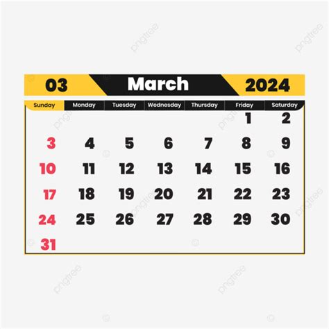 March 2024 Monthly Calendar Design Vector March March Calendar 2024