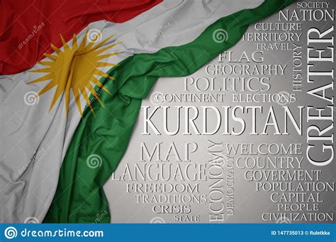 Waving Colorful National Flag Of Kurdistan On A Gray Background With