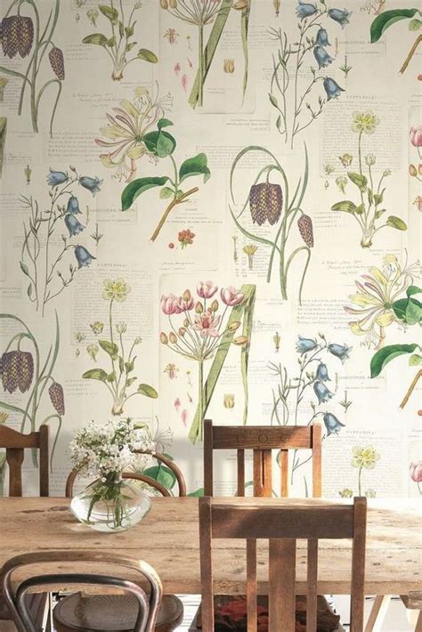 Vintage Botanical Print Wallpaper Is An Amazing Idea For A Dining Room
