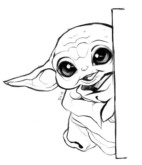 Coloring Page Baby Yoda Line Drawing Coloring Home