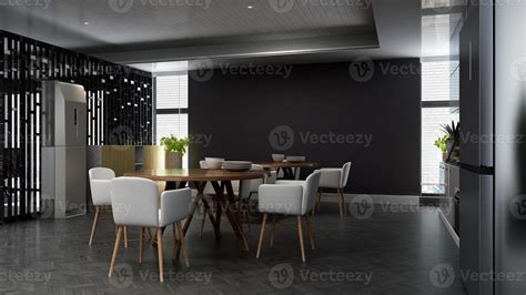 3d Render Of Modern Office Pantry Interior Design Minimalist Kitchen