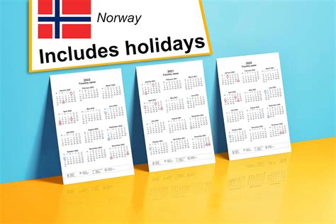 2020 2022 Yearly Calendar With Holidays For Norway Year Etsy