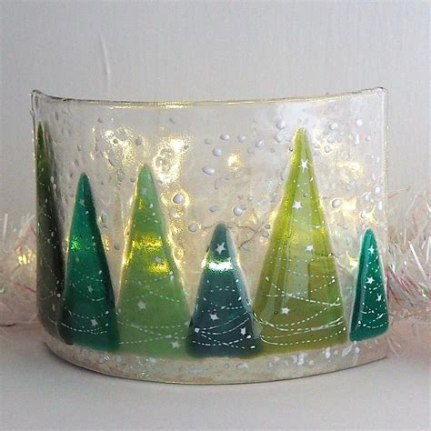 Candle Screen Row Of Fused Glass Christmas Trees Fired Creations