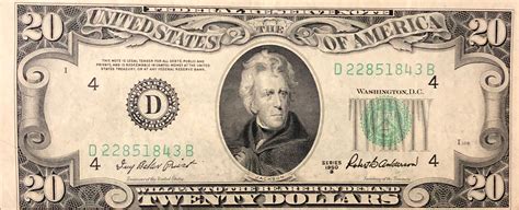 20 Dollars Federal Reserve Note Small Portrait No Motto United