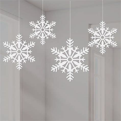 White Glitter Snowflake Hanging Decorations 10cm Christmas Hanging