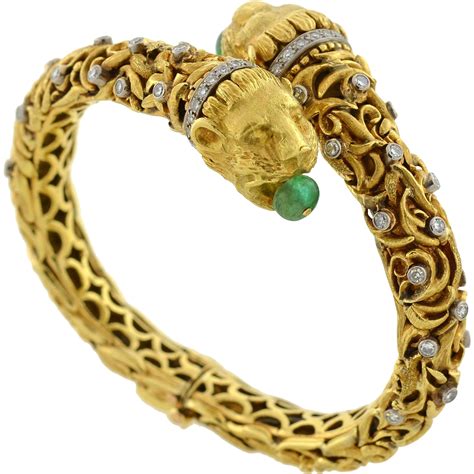 ZOLOTAS Vintage Emerald & Diamond Gold Lion Bracelet from a-brandt-and-son on RubyLUX