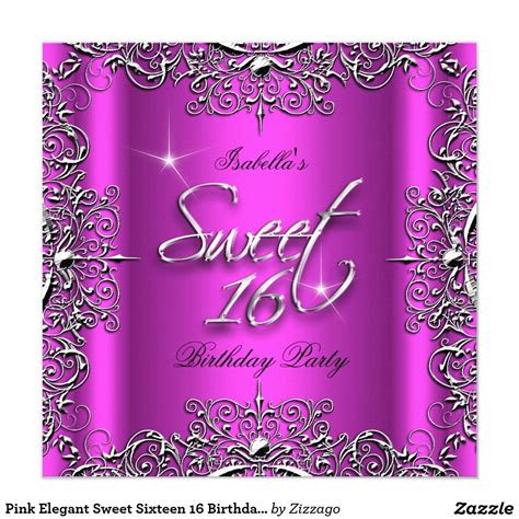 Pink Elegant Sweet Sixteen 16 Birthday Party 525 Square Invitation