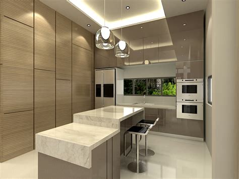 Kitchen cabinet wardrobe lcd console bar counter concrete top solid surface granite top. JHB atelier: Bungalow Interior Design, Johor Bahru