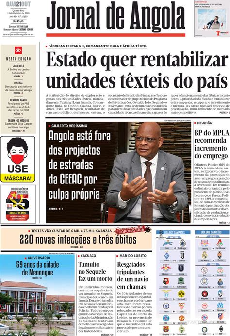Capa Jornal De Angola De 2020 10 21