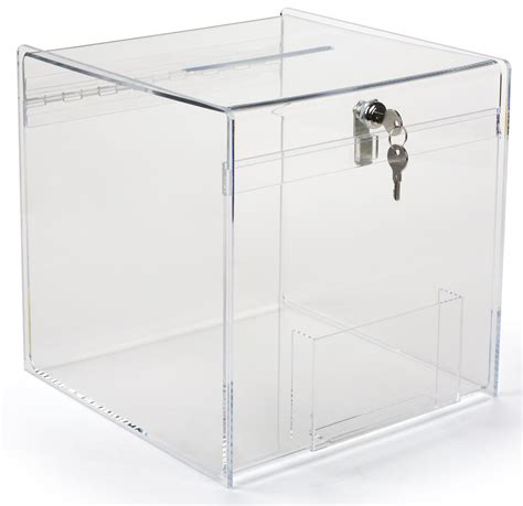 Plexiglass Donation Box 12 Inch Cube With Top Slot And Key Lock