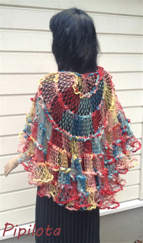 Crochet Sashay Shawl Ruffle Scarf Elegant Wrap Multicolored