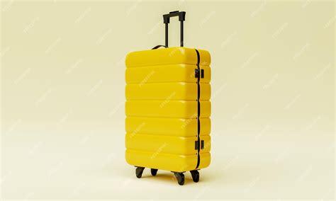 Maleta Trolley Amarilla Sobre Fondo Aislado Objeto De Viaje Y Concepto
