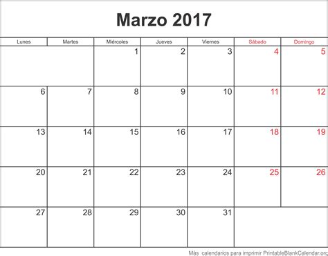 Marzo 2017 Calendario Para Imprimir Calendarios Para Imprimir