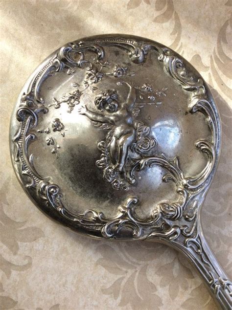 Antique Victorian Hand Mirror Silver Plated Ornate Baroque Style Vanity