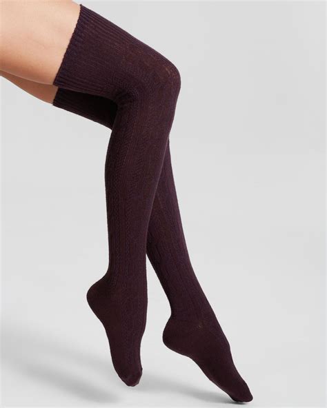 hue chunky cable knit over the knee socks in purple lyst