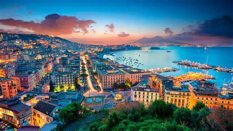 Napoli Night Naples Italy Aerial Night Cityscape With Skyline Car