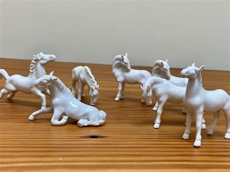 7 Vintage Horse Figurines 7 Small White Ceramic Horses Etsy Horse
