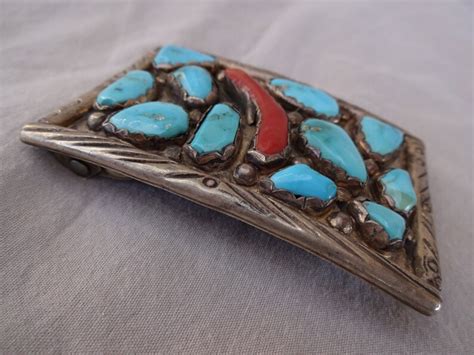 Signed Vintage ZUNI Sterling Silver Turquoise And Branch Coral Etsy