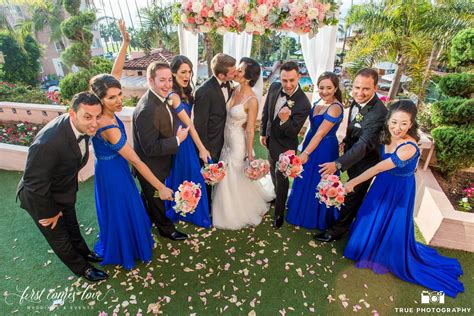 Bridal And Groom Party Photos For A Garden Wedding At La Valencia Hotel