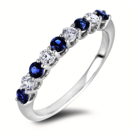 Sapphire And Diamond Anniversary Ring In 18k White Gold Lugaro
