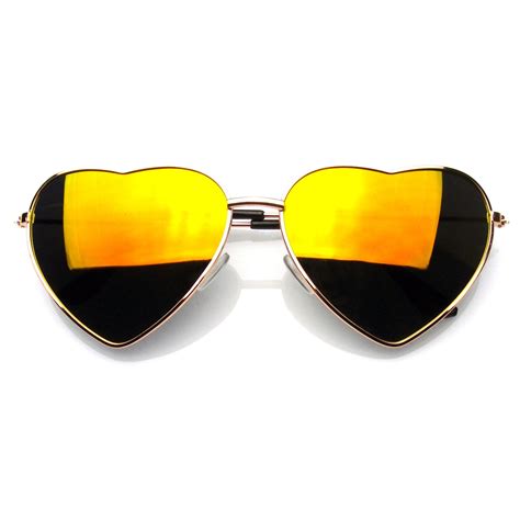 Emblem Eyewear Cute Womens Metal Heart Shape Flash Mirrored Sunglasses