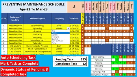 Excel Template Preventive Maintenance Pm Scheduling