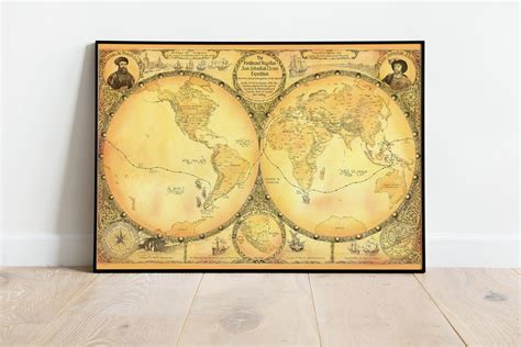 Magellan Voyage Map Classic World Map Of The First Voyage Around The